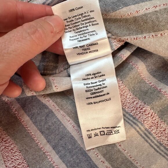 Eddie Bauer Men’s 2XL Classic Fit Short Sleeve Cotton Striped Shirt Blue Red - Picture 5 of 6